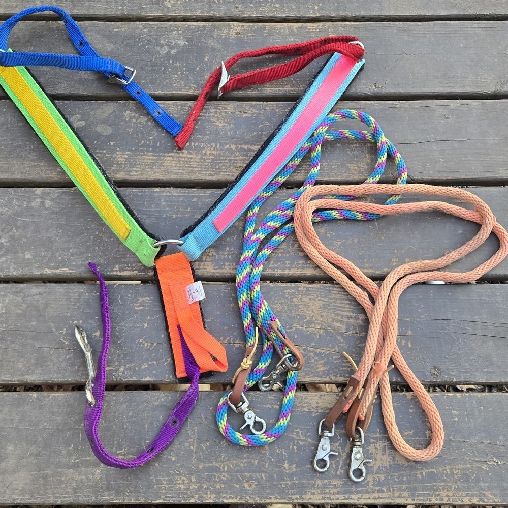 Western Horse Tack Lot Breast Collar Weaver Rope Reins